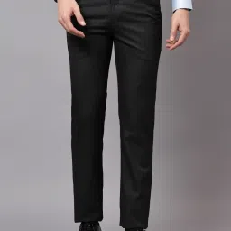 Cantabil Black Regular Fit Texture Trousers image 1