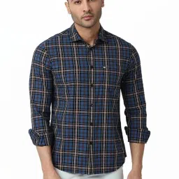 Basics Blue Slim Fit Checks Shirt image 1