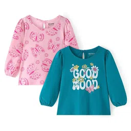 Honeyhap Girls Pack Of 2 Floral Print Cotton Blouson Top-image-5