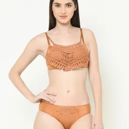 Da Intimo Mustard Lace Overlay Bralette Lingerie Set image 1