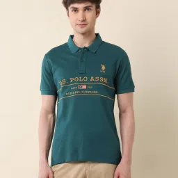 U.S. Polo Assn. Green Cotton Slim Fit Embroidered Polo T-Shirt image 1