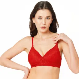 Libertina Red Cotton Self Pattern Everyday Bra image 1