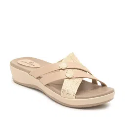 Pelle Albero Women's Beige Cross Strap Wedges image 2