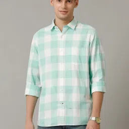 Cavallo By Linen Club Green Linen Slim Fit Checks Shirt image 1