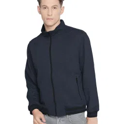 Basics Blue Full Sleeves Mock Collar Jacket image 3