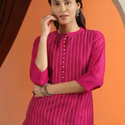 Libas Pink Straight Fit Striped Kurta image 5