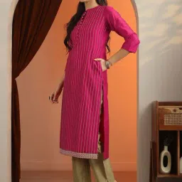 Libas Pink Straight Fit Striped Kurta image 3