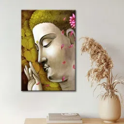 999Store Lord Gautam Buddha Face Olive Green Canvas Framed-Painted Wall Art - Set of 1 image 1