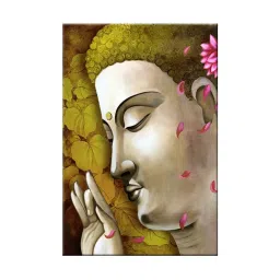 999Store Lord Gautam Buddha Face Olive Green Canvas Framed-Painted Wall Art - Set of 1 image 2