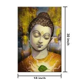 999Store Lord Gautam Buddha Face Brown & Mustard Canvas Framed-Painted Wall Art - Set of 1 image 5