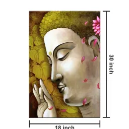 999Store Lord Gautam Buddha Face Olive Green Canvas Framed-Painted Wall Art - Set of 1 image 5
