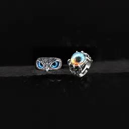Teeragaj Set Of 2 Stone-Studded Adjustable Couple Finger Rings-image-99