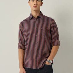 Ad By Arvind Red Cotton Slim Fit Striped Shirt-picture-36