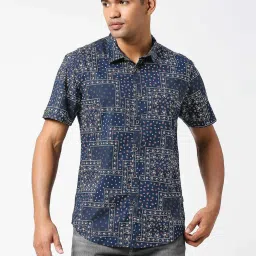 Pepe Jeans BLITZ Navy Regular Fit Printed Cotton Shirt image 1