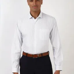 Peter England White Slim Fit Striped Shirt-picture-9