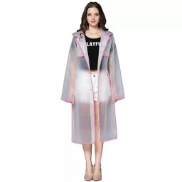 Allextreme Raincoat XL Size ‎Ethylene Vinyl Acetate (EVA) Transparent Pink With Hood and Sleeves for Women, Men, EXM1-PN-XL-picture-45