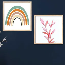 Kotart Brown & White 2 Pieces Floral & Boho Printed Wooden Wall Arts image 3