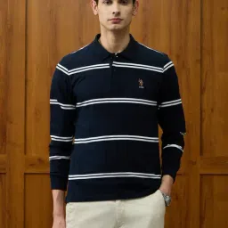 U.S. Polo Assn. Blue Cotton Regular Fit Striped Polo T-Shirt-picture-26