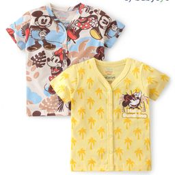 Babyoye Disney Interlock Cotton Knit Half Sleeves Front Open Jhablas with Mickey Mouse Graphics Pack of 2 - Multicolour-picture-29