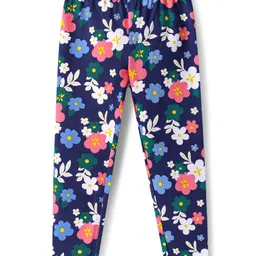 Babyhug Cotton Lycra Knit Full Length Leggings with Floral Print -Navy Blue-picture-34