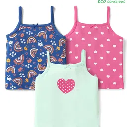 Babyoye Cotton Elastane Knit Sleeveless Slips With Heart & Star Print Pack Of 3 - Navy Blue Pink & Light Blue-picture-32