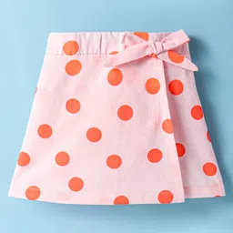 CrayonFlakes Cotton Polka Dots Printed Bow Applique Detailed Skorts - Pink-image-49