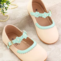 Cute Walk by Babyhug Buckle Closure Ballerina with Floral Applique - Peach-picture-14