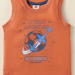 Zero Sinker Knit Sleeveless Vest With Extreme Adventure Text Print - Rust Orange-picture-20