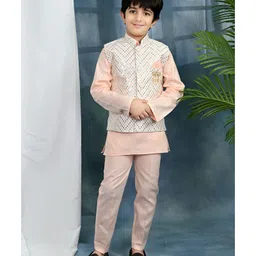 BT DEZINES Cotton Blend Woven Full Sleeves Solid Kurta Pyjama With Embroidered Sequin Embellished & Embroidered Jacket - Pink image 1