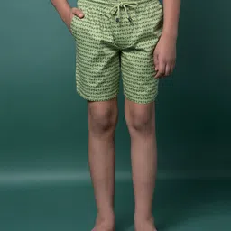 CRIMSOUNE CLUB Cotton Woven Abstract Printed Shorts - Green image 1