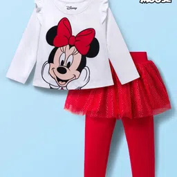 Babyhug Disney Single Jersey Knit Full Sleeves T-Shirt & Legging With Minnie Mouse Graphics & Mesh skirt Detailing - White & Red-picture-23