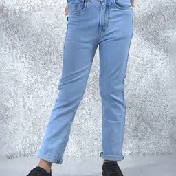 CRIMSOUNE CLUB Cotton Denim Solid Jeans - Blue-image-61