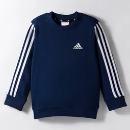 ADIDAS KIDS Cotton Knit Full Sleeves Sweatshirt With Tape Detailing - Navy Blue-picture-26