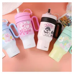 SCHOOLISH Cute Cartoon Design Insulated Stainless Steel Travel 850ml Tumbler with Plastic Handle and Straw Multi designs Large Travel Mug- PACK OF 1 - COLOR MAY VARY-image-47