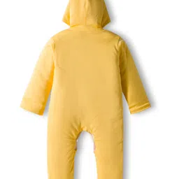 Child World Cotton Knit Full Sleeves Footed & Hooded Sleepsuit With Text Embriodery - Golden image 2