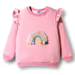 Mark & Mia Full Sleeves Winter Wear Sweatshirt & Pant Set with Rainbow Applique & Frill Detailing - Pink image 2