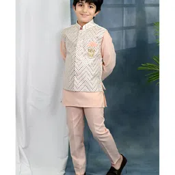 BT DEZINES Cotton Blend Woven Full Sleeves Solid Kurta Pyjama With Embroidered Sequin Embellished & Embroidered Jacket - Pink image 4