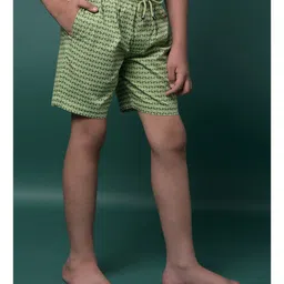 CRIMSOUNE CLUB Cotton Woven Abstract Printed Shorts - Green image 4