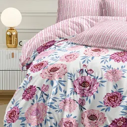 Myntra Elegant Homes Pink & White Floral 350 TC King Bedsheet with 2 Pillow Covers image 3