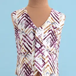 Robo Fry Knit Full Sleeves Printed 3 Piece Party Suit with Bow - Maroon & White image 4