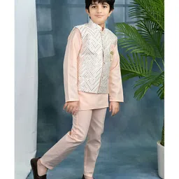 BT DEZINES Cotton Blend Woven Full Sleeves Solid Kurta Pyjama With Embroidered Sequin Embellished & Embroidered Jacket - Pink image 5