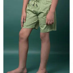 CRIMSOUNE CLUB Cotton Woven Abstract Printed Shorts - Green image 5