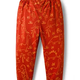 Babyhug Cotton Knit Full Sleeves Co-ords Night Suit with Dino Print - Red image 4