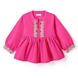 EARTHY TOUCH Woven Full Sleeves Embroidered Indo Western Set - Dark Pink image 5