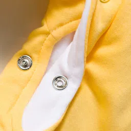 Child World Cotton Knit Full Sleeves Footed & Hooded Sleepsuit With Text Embriodery - Golden image 5