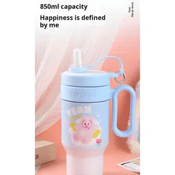 SCHOOLISH Cute Cartoon Design Insulated Stainless Steel Travel 850ml Tumbler with Plastic Handle and Straw Multi designs Large Travel Mug- PACK OF 1 - COLOR MAY VARY image 5