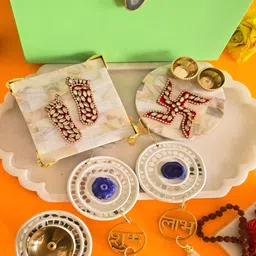 HOMEARTE White MOP Laxmi Charan MDF Diya & Door Wooden Hangings-image-87