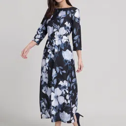 FableStreet Black Floral Print A Line Dress image 3