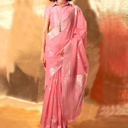 Elora Baby Pink Woven Saree With Unstitched Blouse image 1