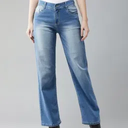 DOLCE CRUDO Blue Denim Relaxed Fit Mid Rise Jeans-image-21